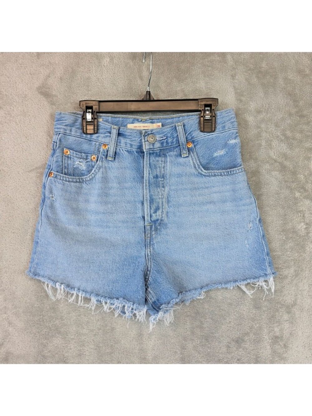 Levis Premium Ribcage Shorts Womens 26 Blue Denim High Rise Button Fly Cutoff